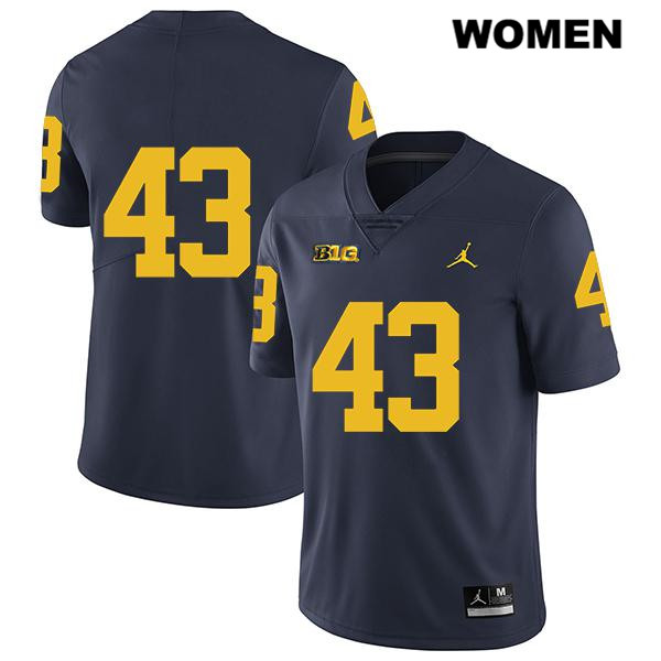 Women's NCAA Michigan Wolverines Tyler Grosz #43 No Name Navy Jordan Brand Authentic Stitched Legend Football College Jersey WA25J28AQ